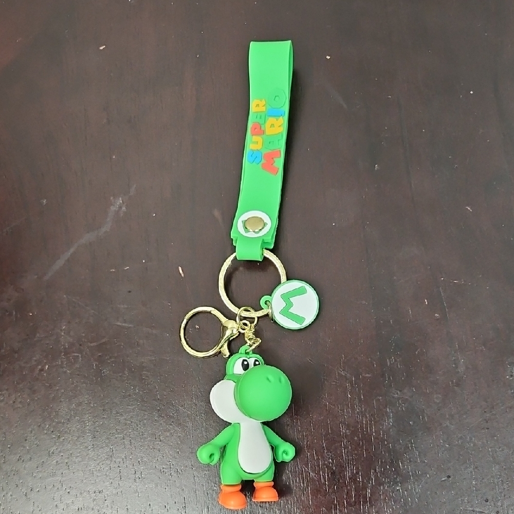 Green Yoshi Keychain with Super Mario Tag